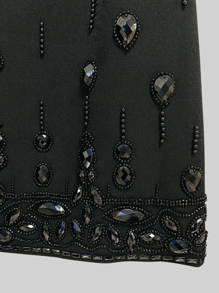 Diamond Embellished Co-Ord with Mini Skirt - Black