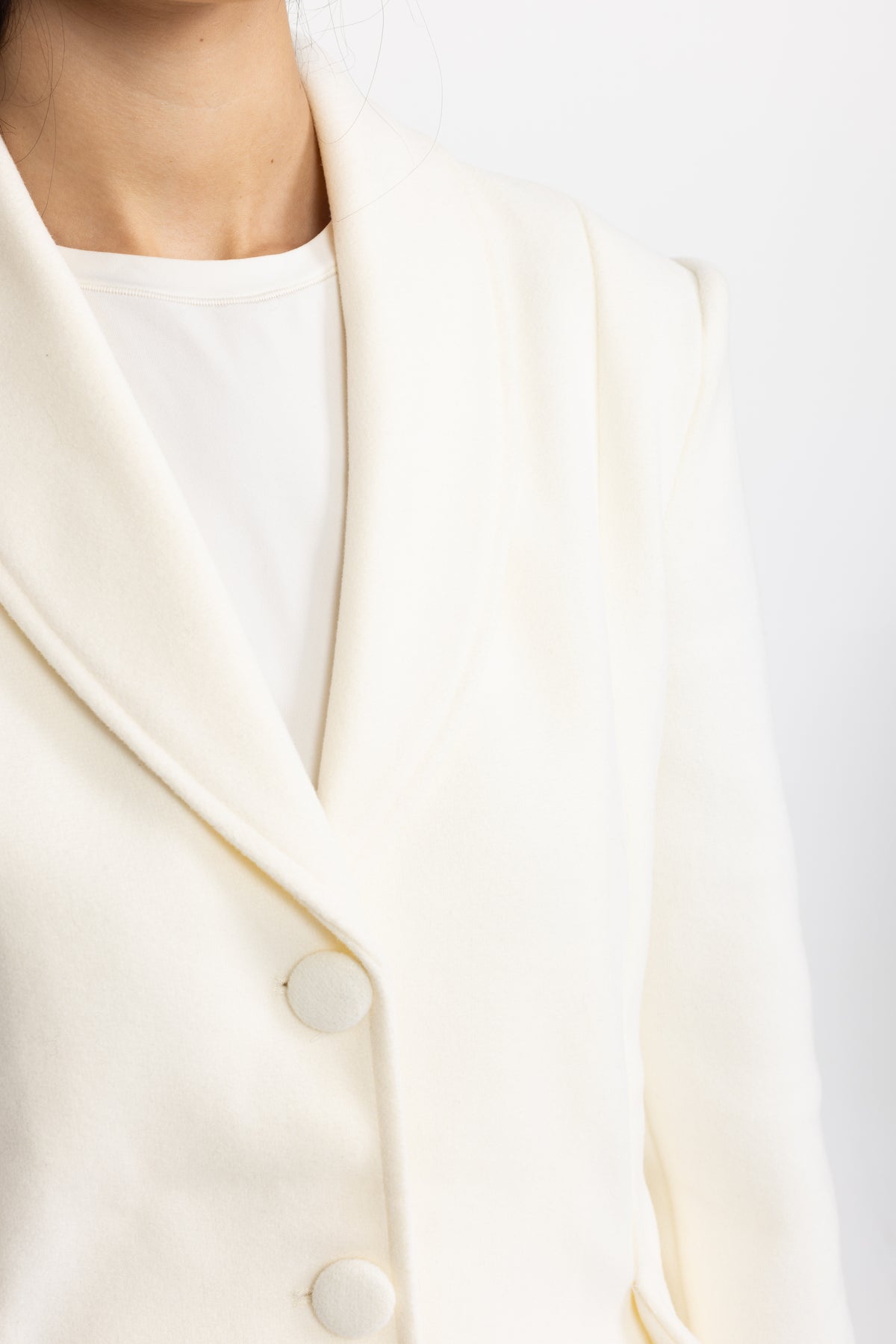 Sculpted Shoulder Tailored Longline Coat - Off-White