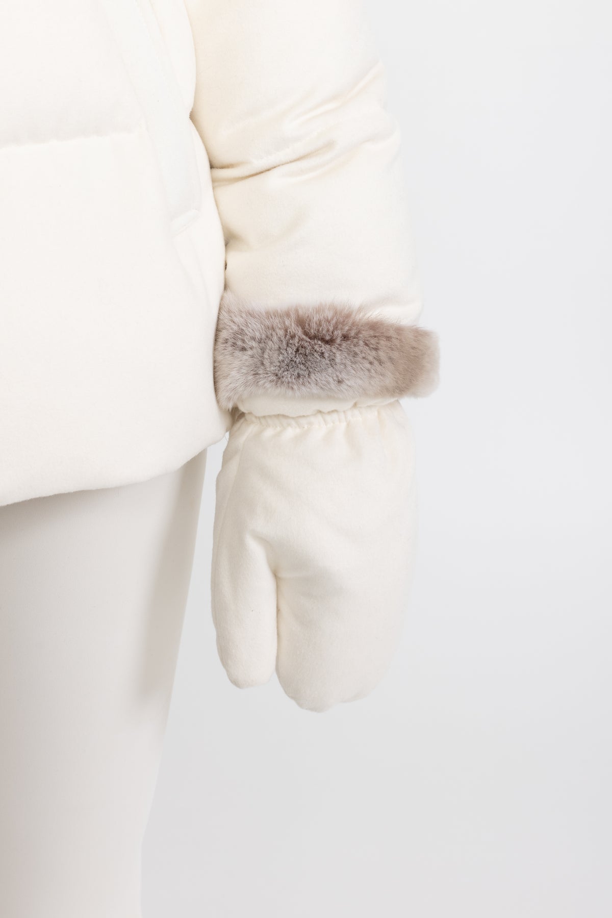 Rex Rabbit Fur Collar Cotton-Silk Down Jacket - Ivoire