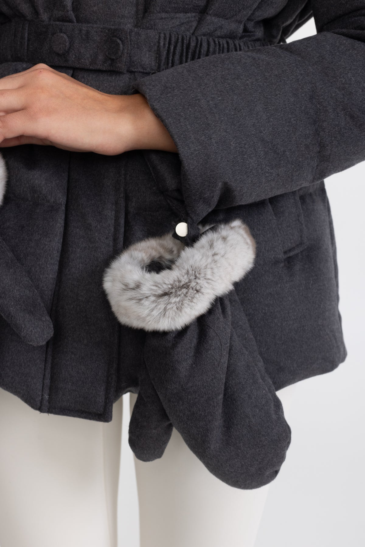 Rex Rabbit Fur Collar Cotton-Silk Down Jacket - Charcoal