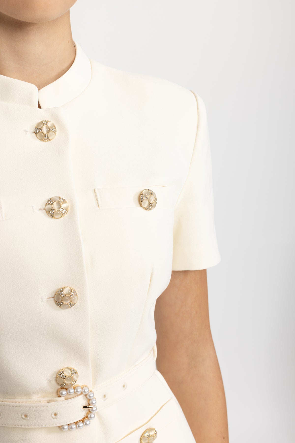 Belted Button Jacket and A-Line Midi Skirt Co-ord Set - Ivoire