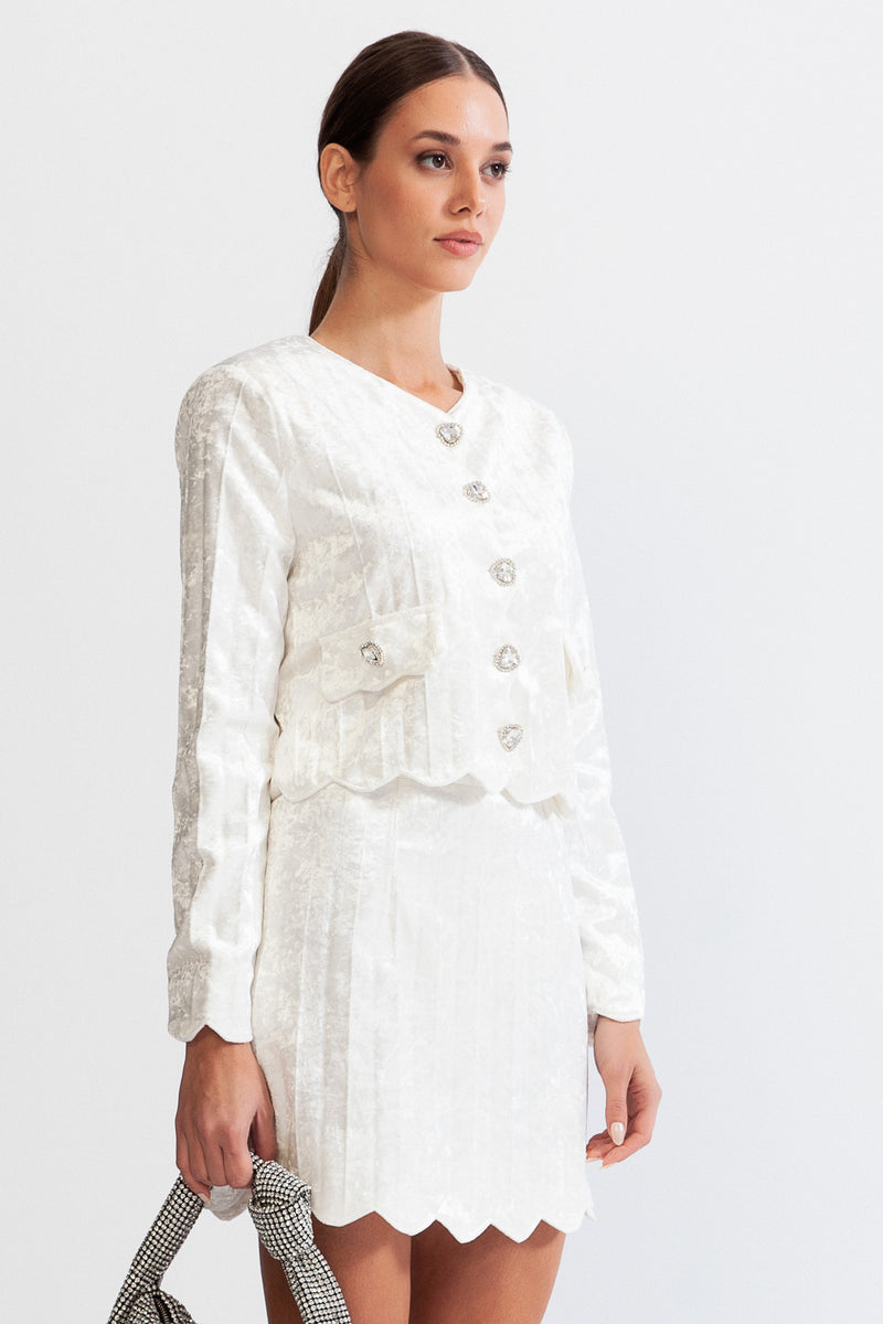 Velvet co-ord with silver buttons - White