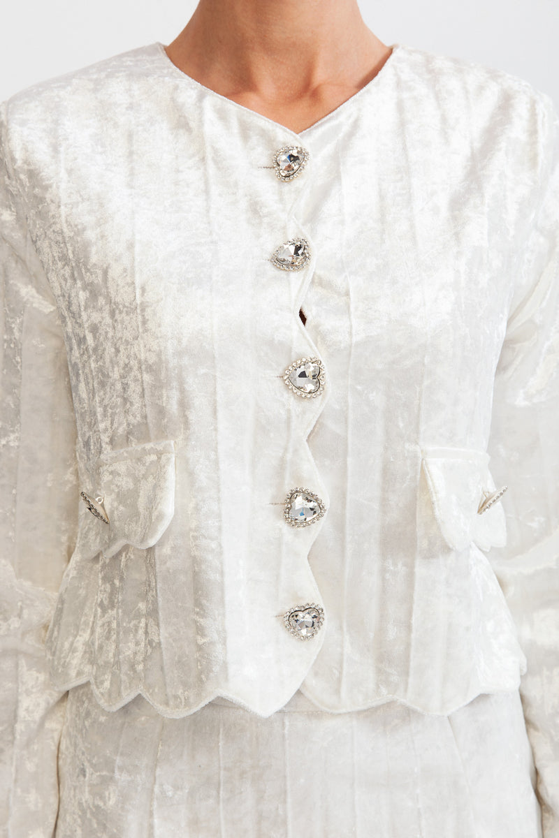 Velvet co-ord with silver buttons - White