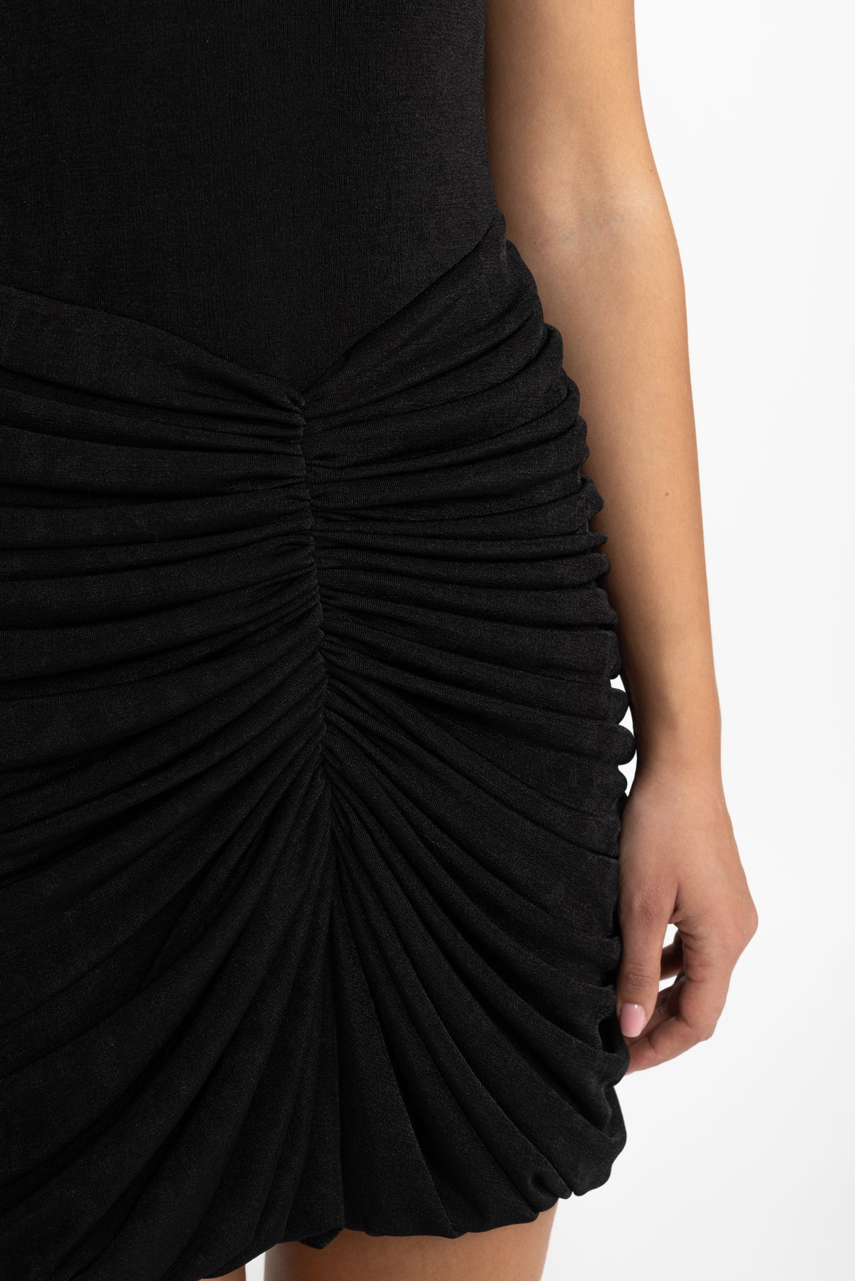 Draped Cape Ruched Mini Dress - Black
