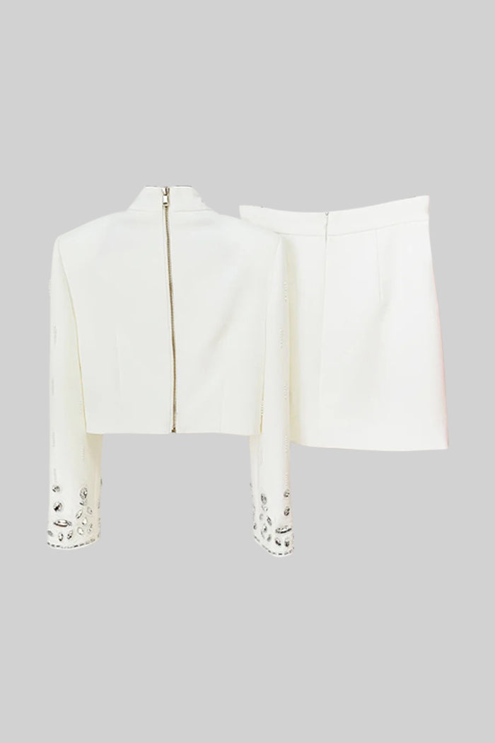 Diamond Embellished Co-Ord with Mini Skirt - White