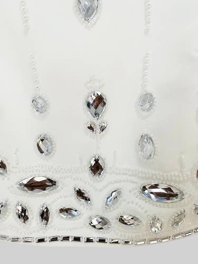 Diamond Embellished Co-Ord with Mini Skirt - White