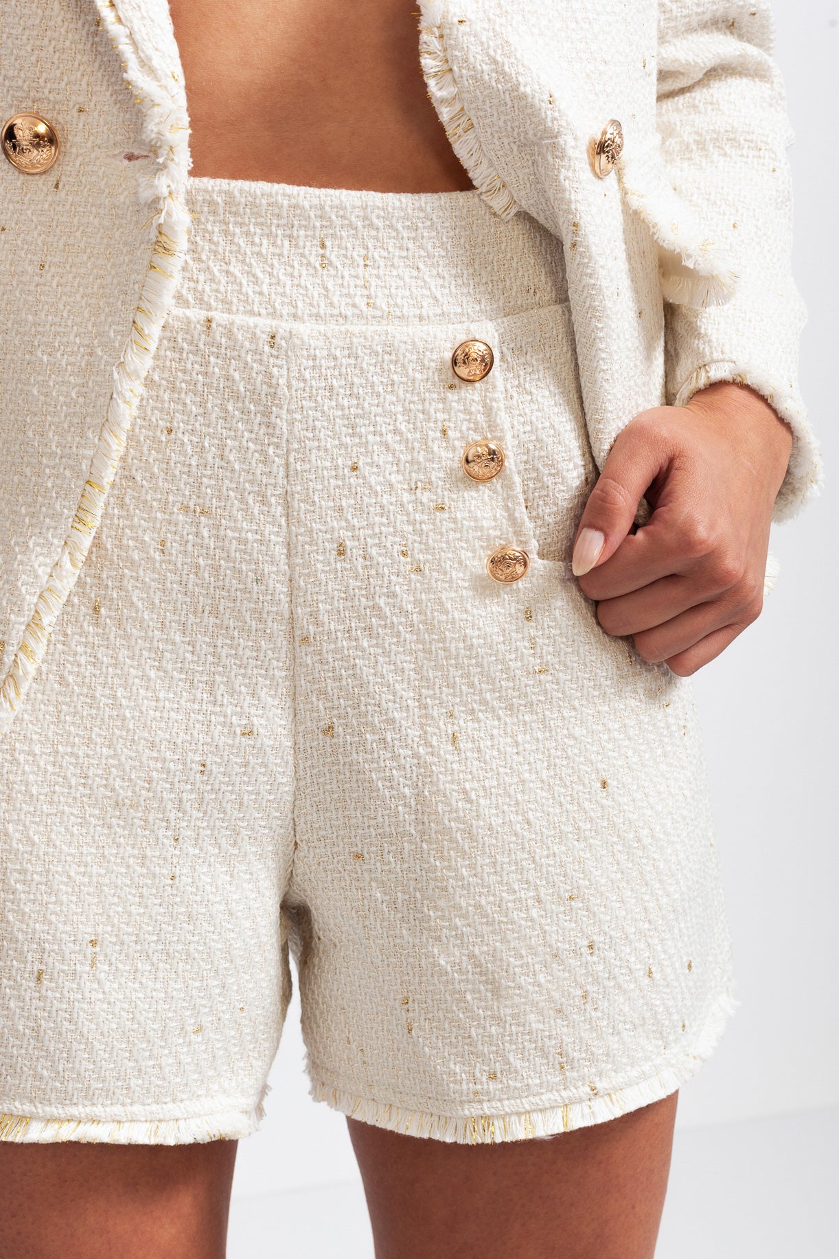 Elegant Tweed Co-Ord Set - Cream