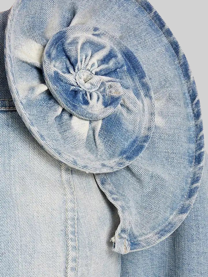 Wide Leg Jeans with Flower Details - Blue