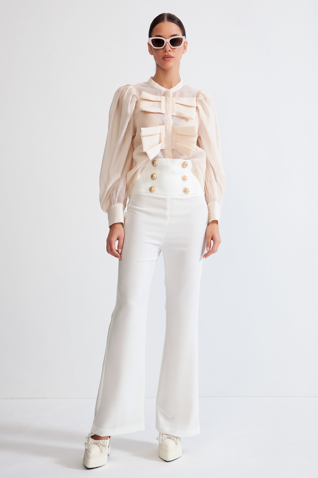 Double Breasted High waisted trousers - White