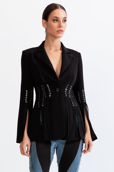 Corset jacket with fringe details - Black