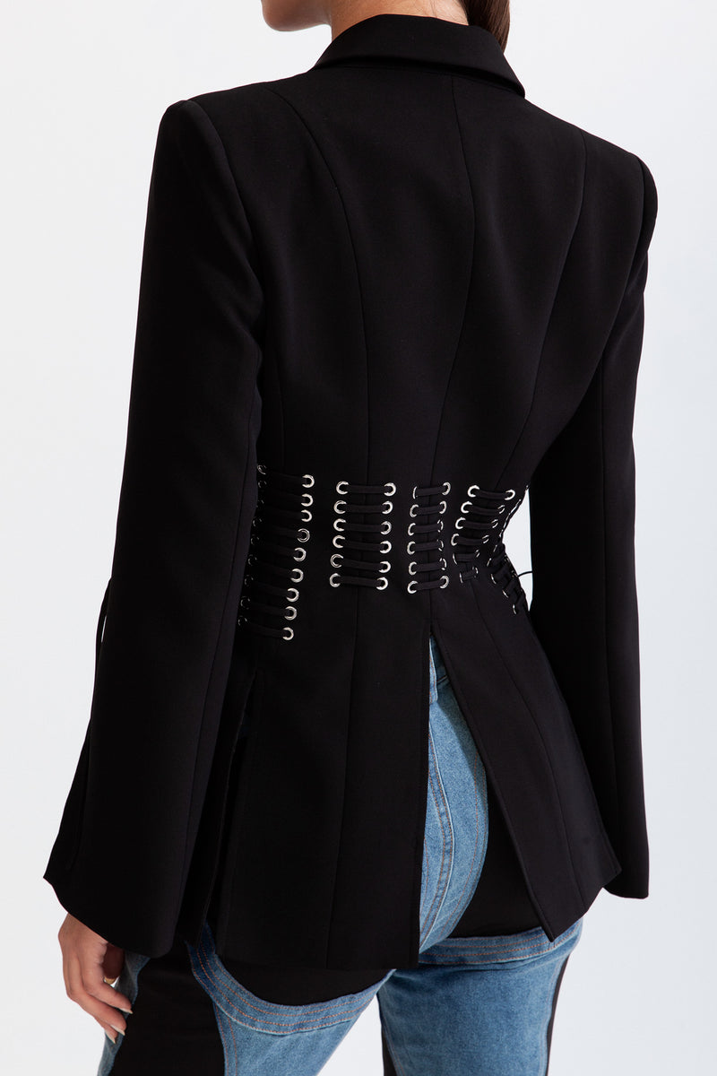Corset jacket with fringe details - Black