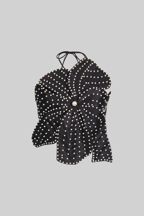 Sleeveless 3D Floral Pearl Top - Black