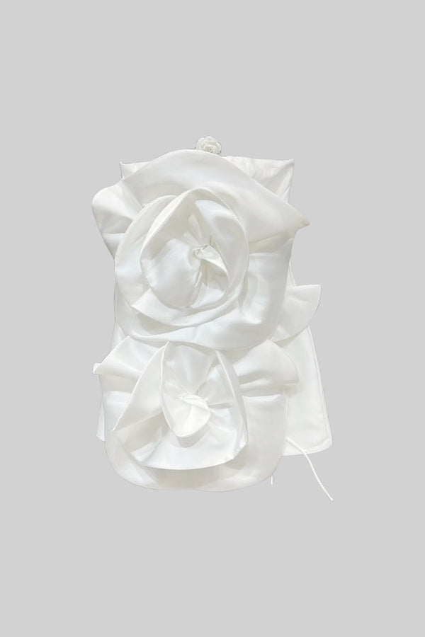 Voluminous Flower Design Dress - White