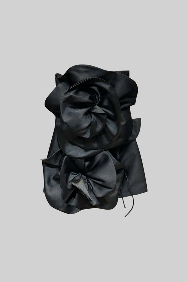 Voluminous Flower Design Dress - Black