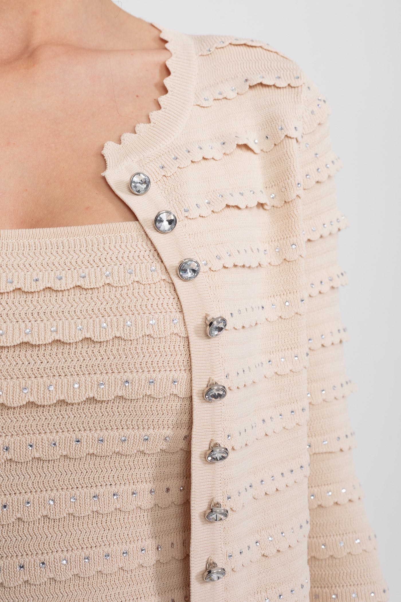 Textured Knit 2 Piece Set With Blazer and Midi Skirt - Beige