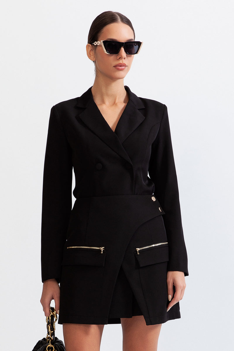 Long jacket with overlapping corset detail - Black