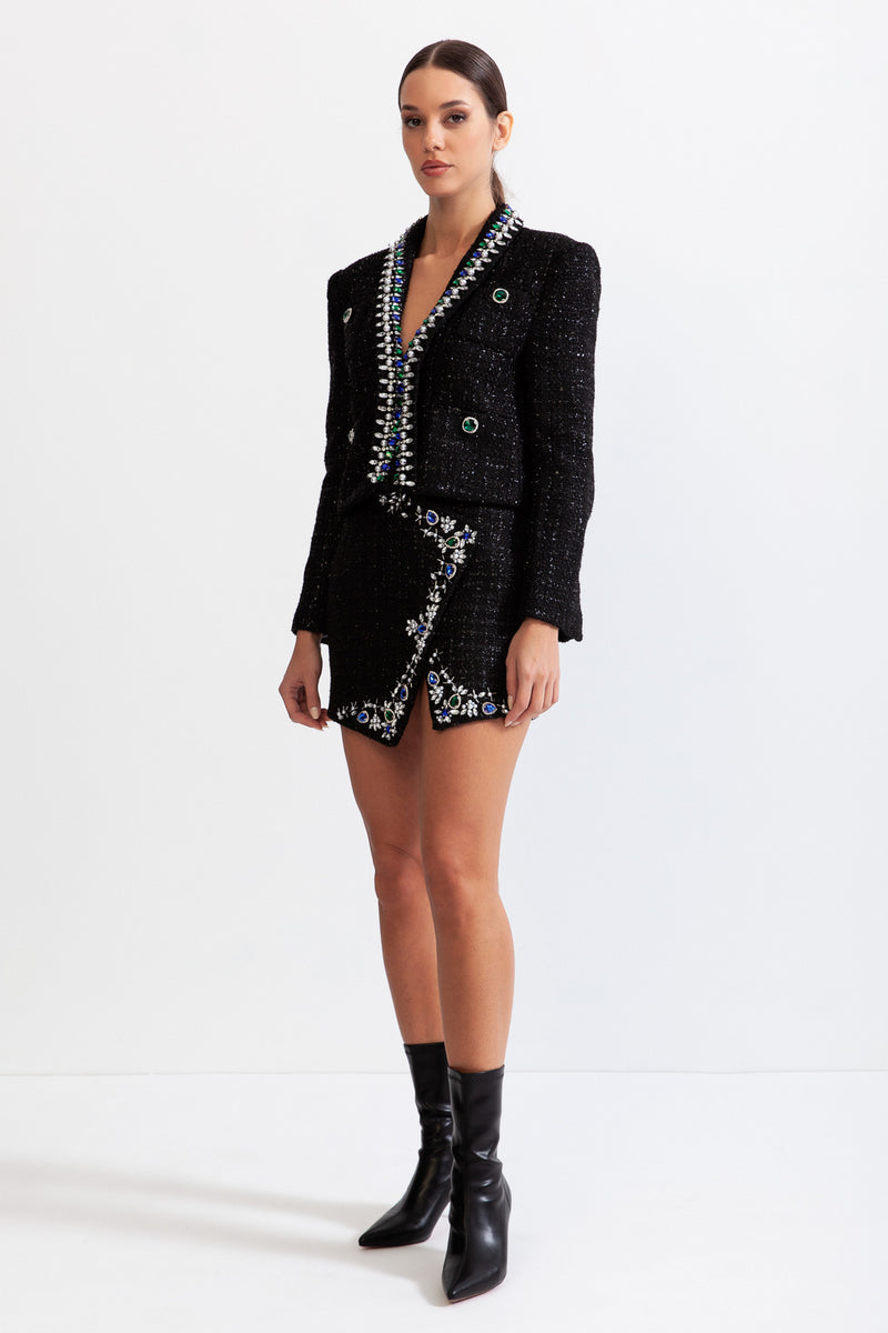 Tweed jewel blazer with wool blend - Black