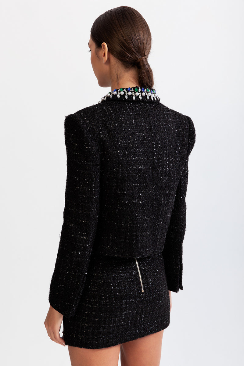 Tweed jewel blazer with wool blend - Black