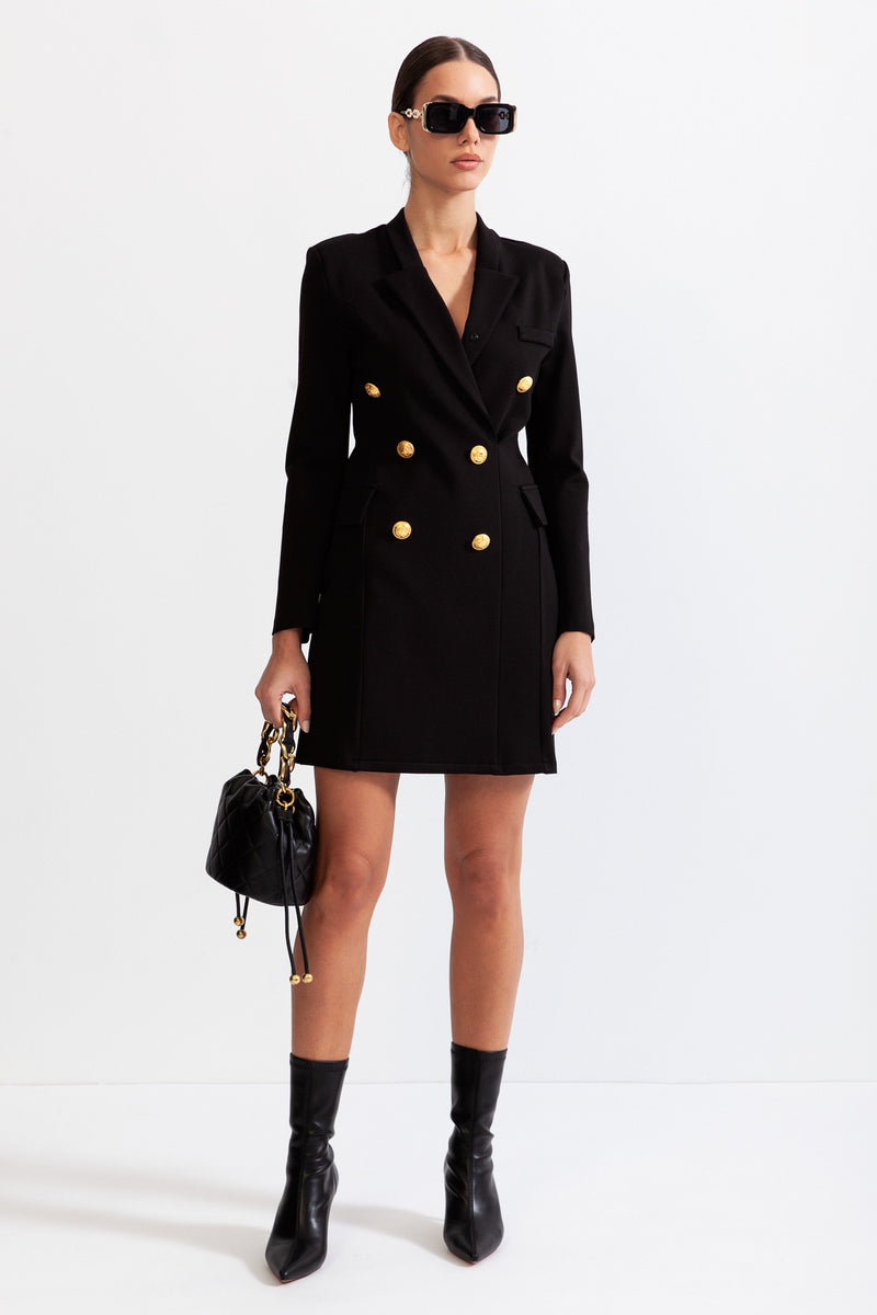 Classic dress with massive Gold buttons - Black