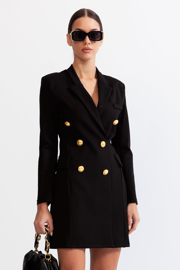 Classic dress with massive Gold buttons - Black