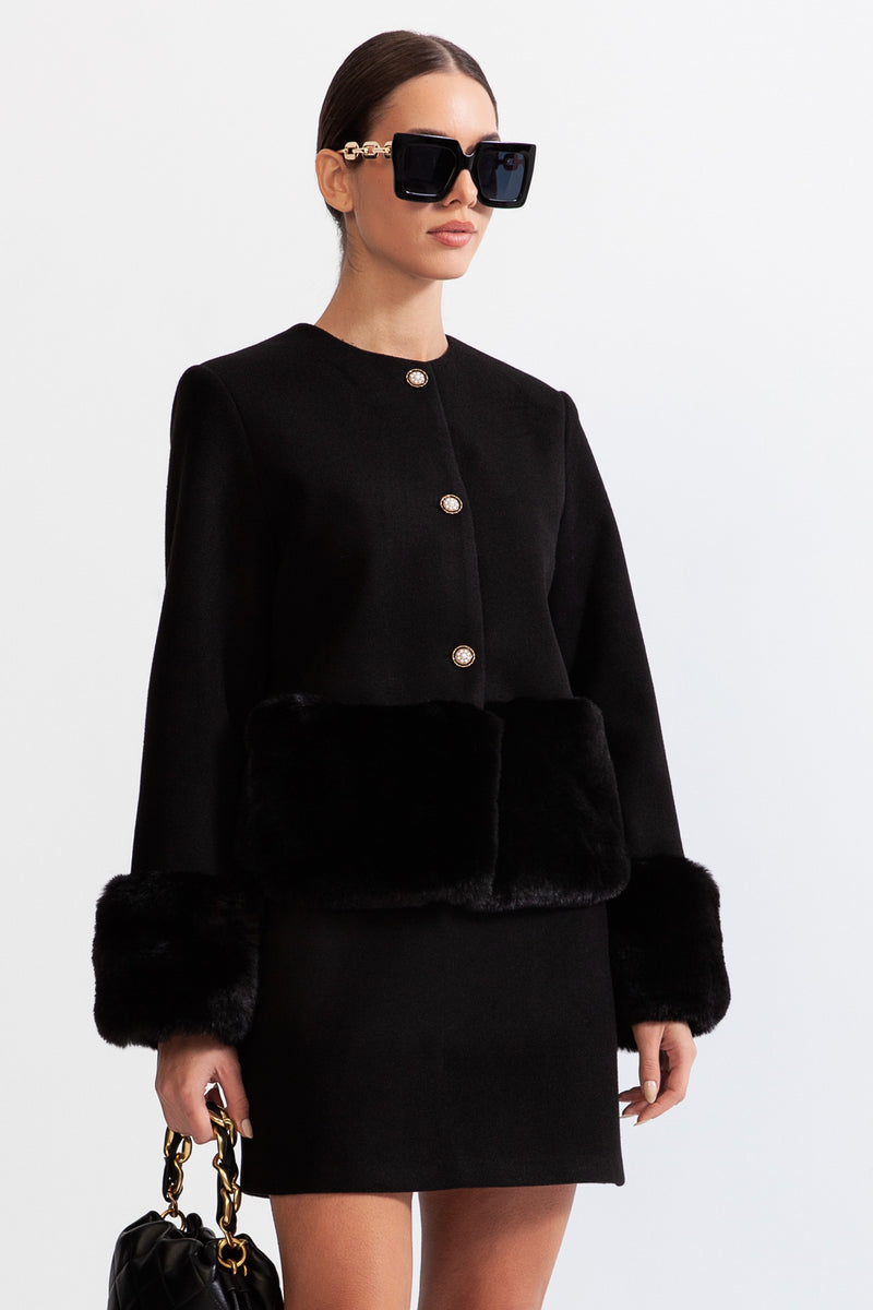 Faux fur Co-Ord with jacket and skirt - Black