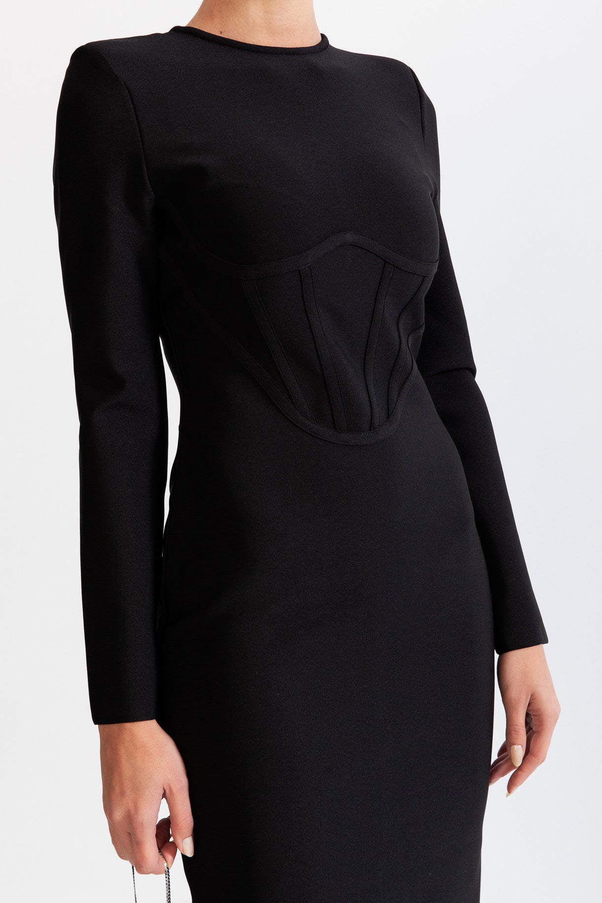 Hourglass Midi Dress with Corset - Black