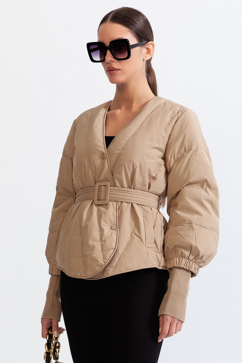 Down Belted Jacket - Nude