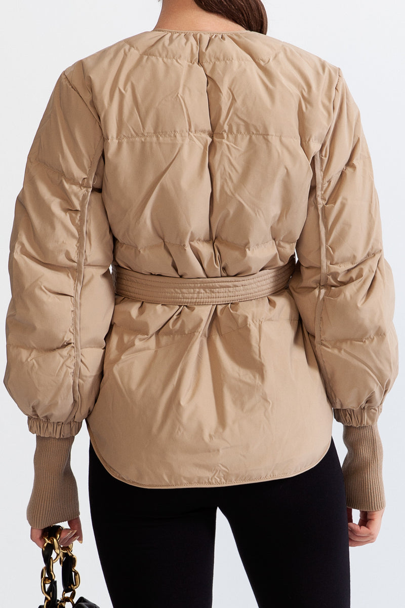 Down Belted Jacket - Nude