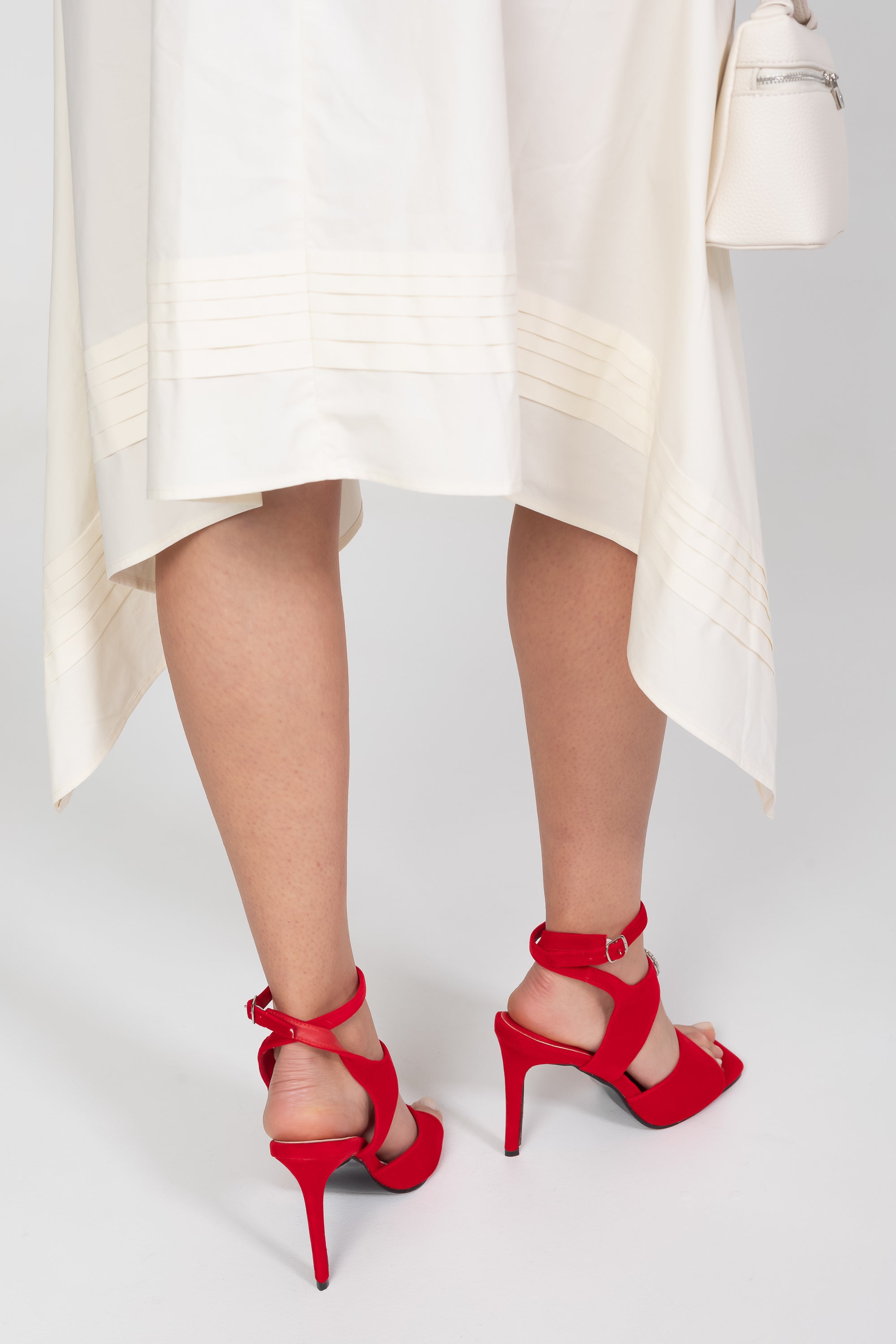 Suede High Heel Sandals With Crystal Embellished Detail - Red