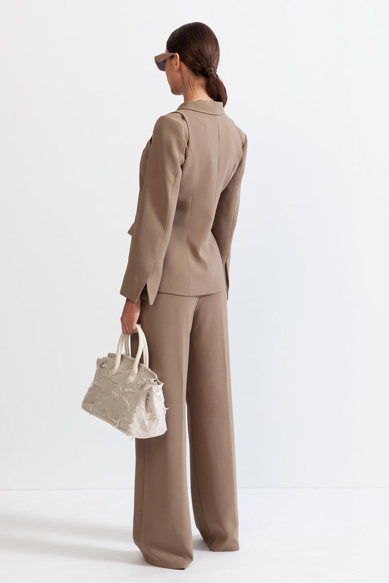 Minimalist co-ord with Geometrical Lines - Light Brown
