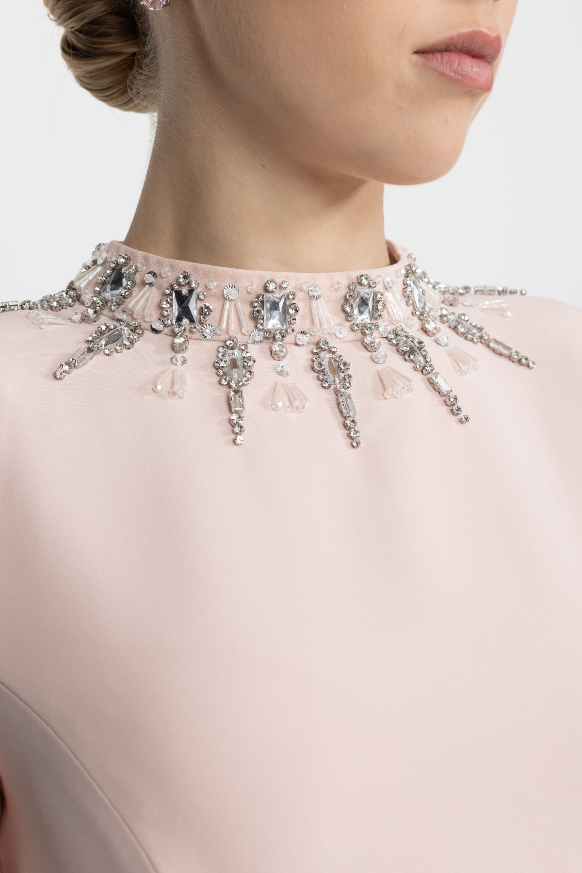 Crystal Embellished Collar and Cuff Maxi Dress - Pink