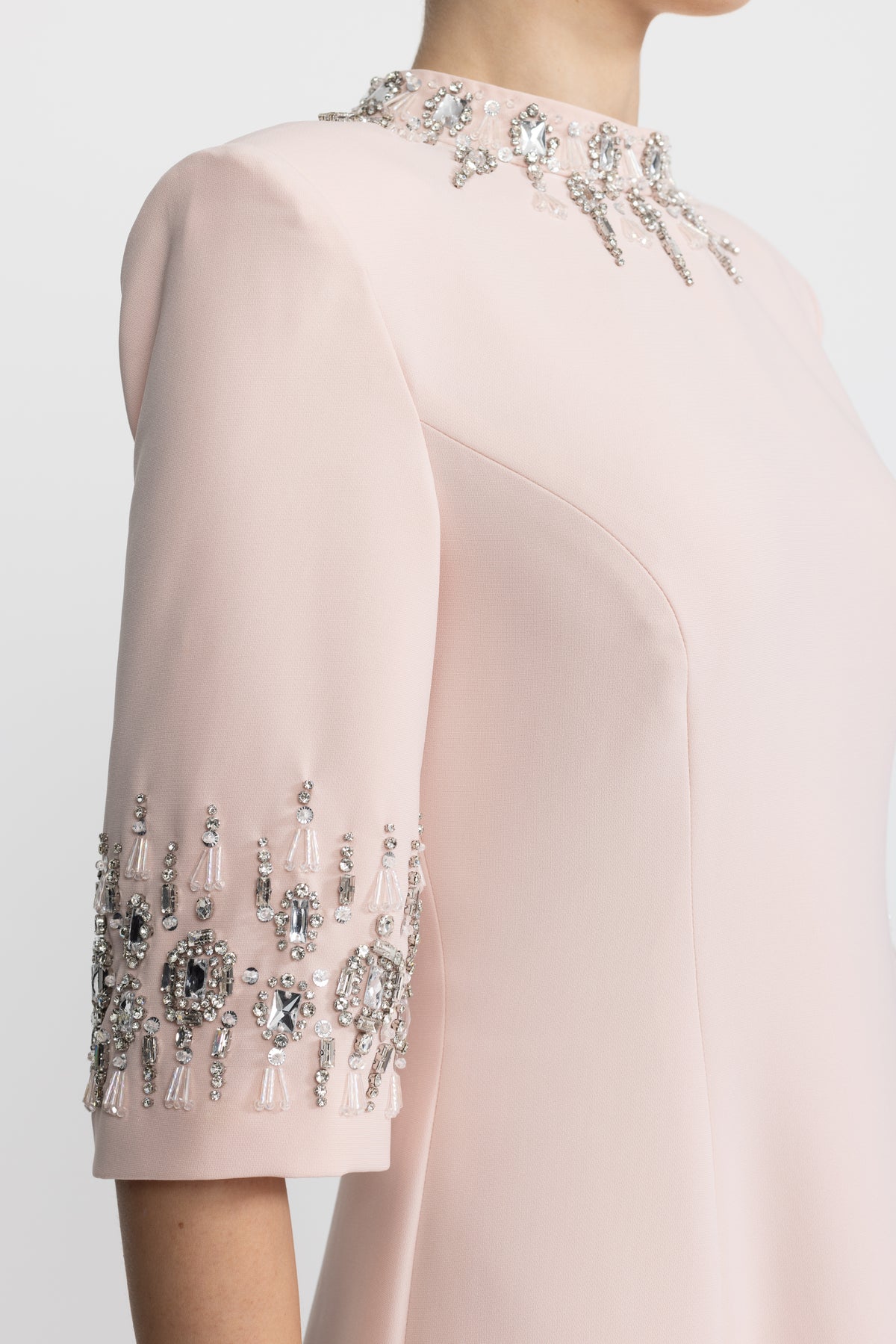 Crystal Embellished Collar and Cuff Maxi Dress - Pink