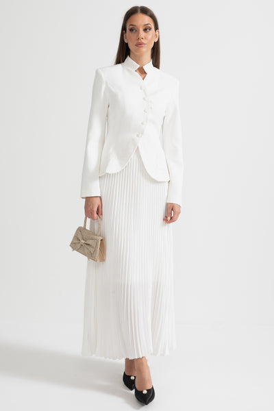 Pleated Skirt and Structured Jacket Co-Ord Set With