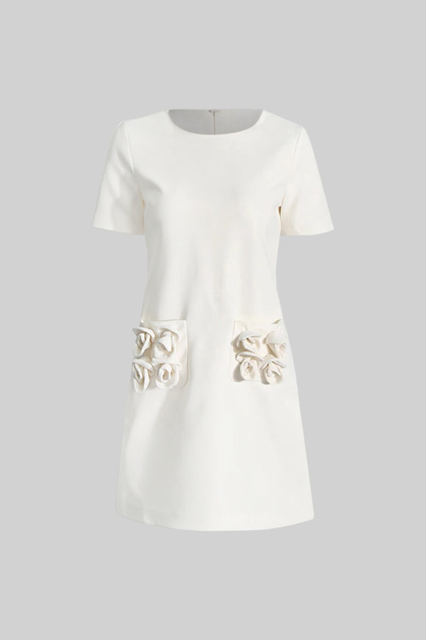 Short Sleeve Mini Roses Dress - Ivory