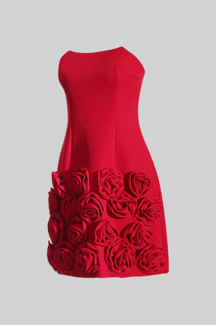 Sleeveless Mini Dress with Floral Details - Red