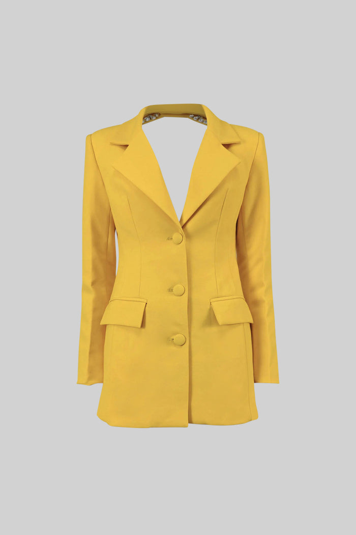 Back Cutout Diamonds Blazer - Yellow