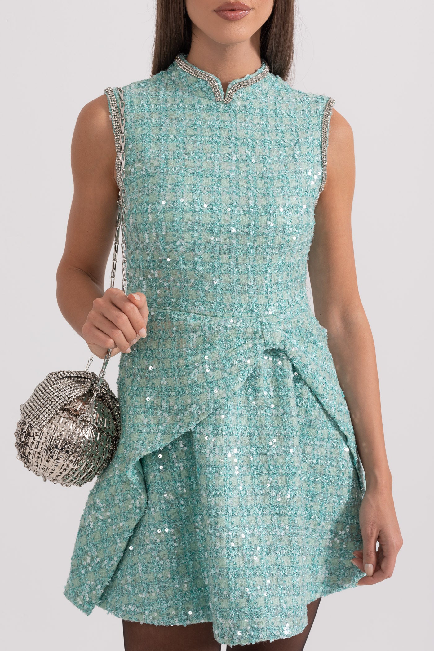 Short Knitted Texture Dress - Turquoise