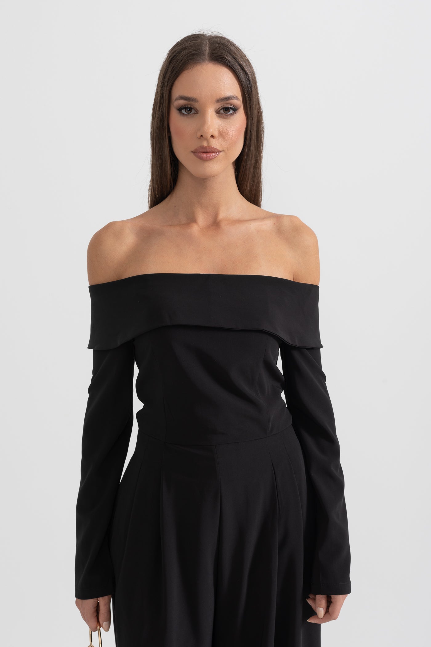 Off-The-Shoulder Jumpsuit With Back Bow Detail - Black