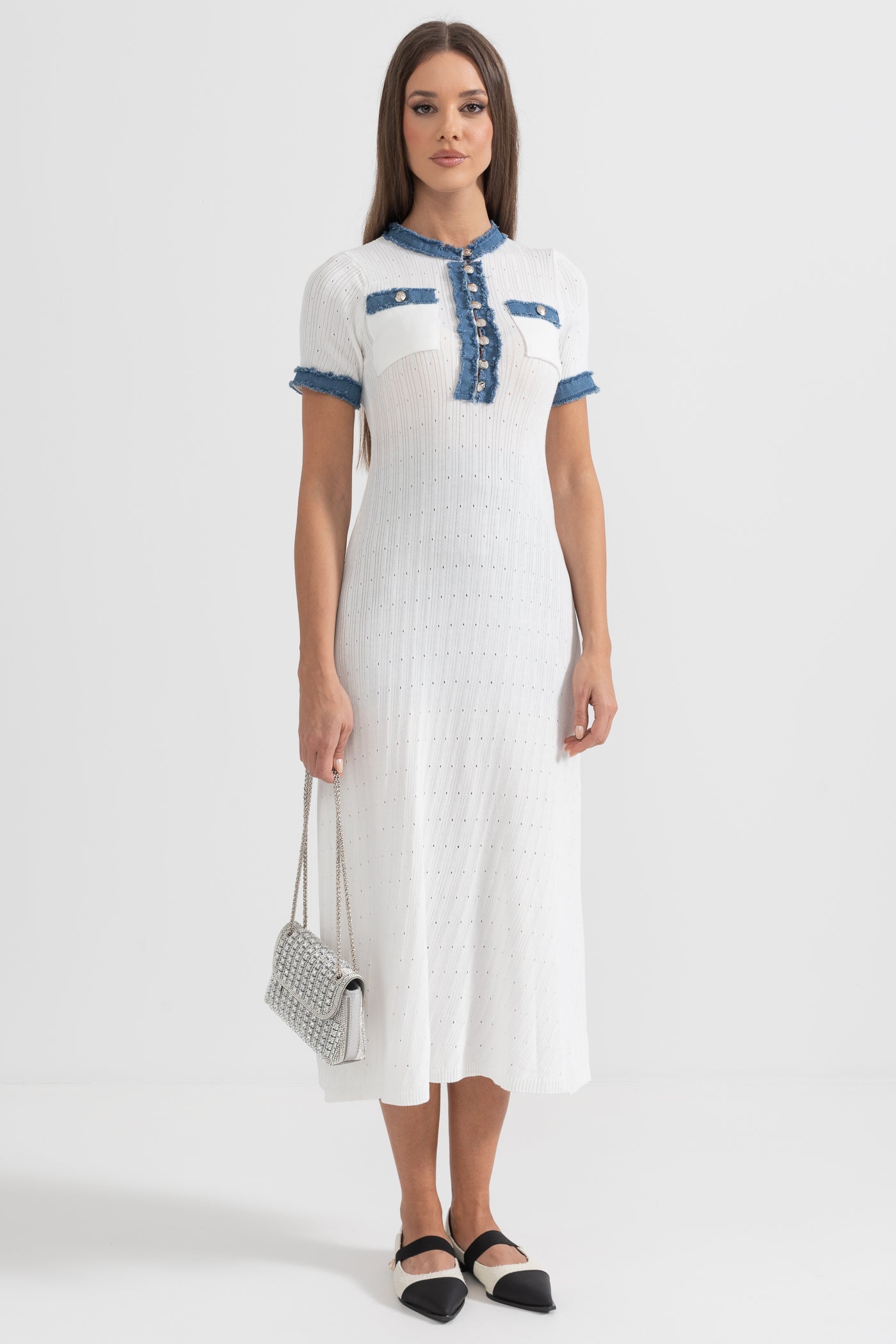 Ribbed Knit Midi Dress - White