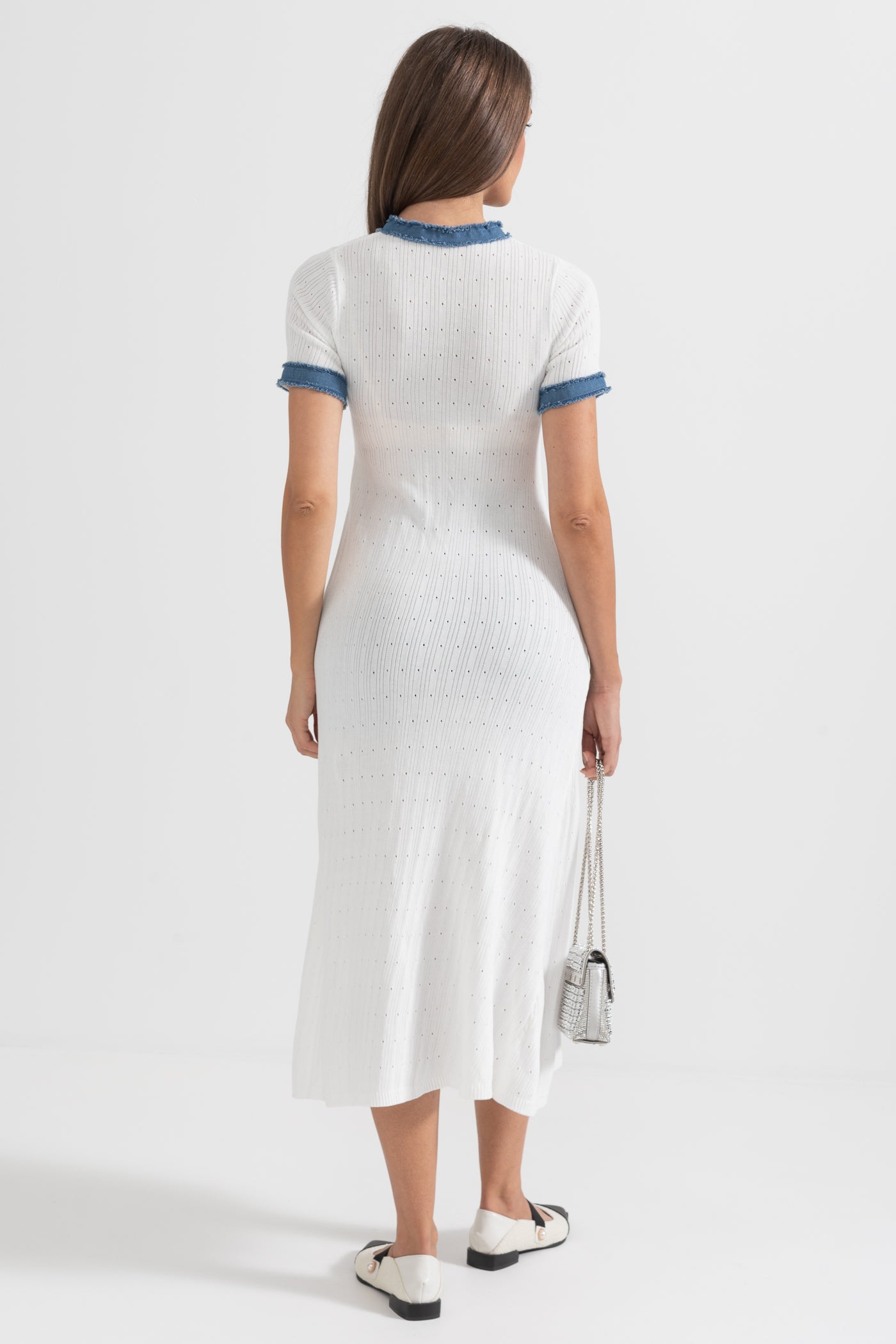 Ribbed Knit Midi Dress - White