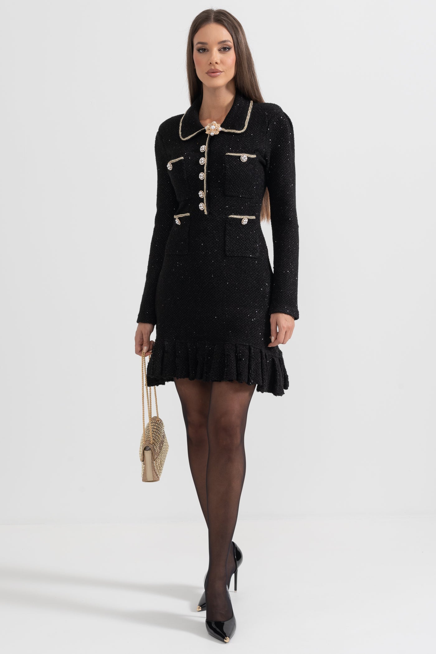 Knit textured dress - Black