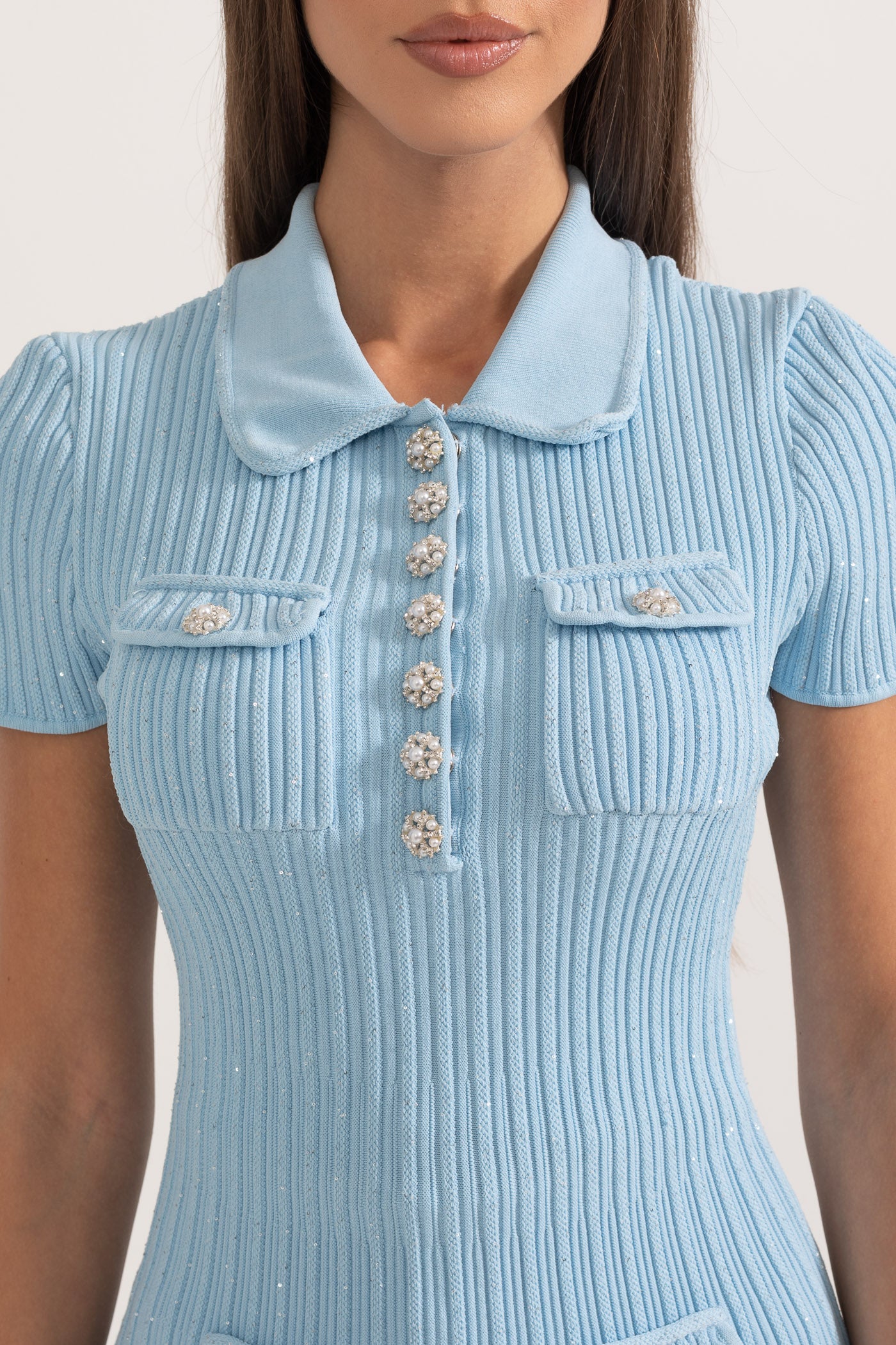 Short Sleeve Hourglass Diamond Dress - Baby Blue