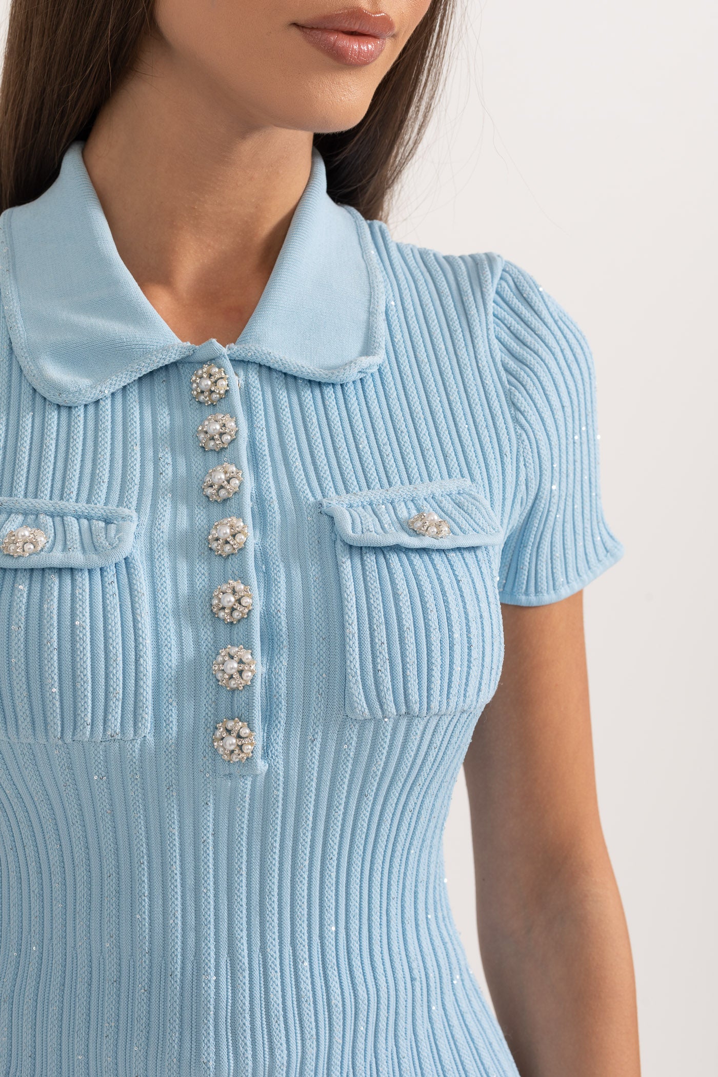 Short Sleeve Hourglass Diamond Dress - Baby Blue