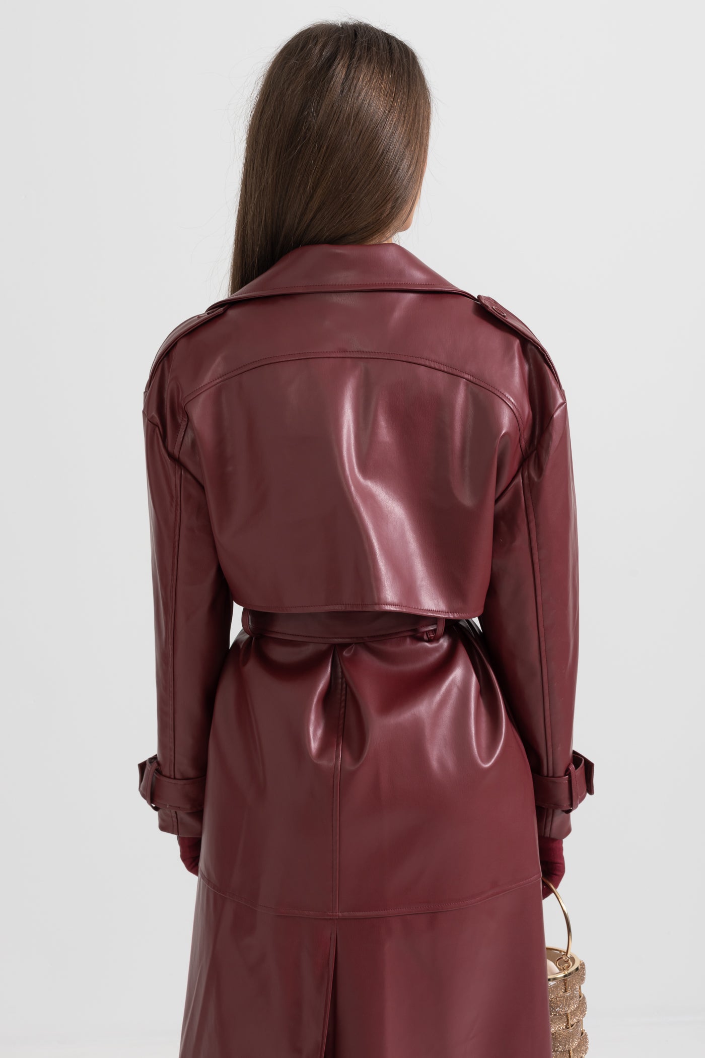 Vegan Leather Trench Coat - Burgundy