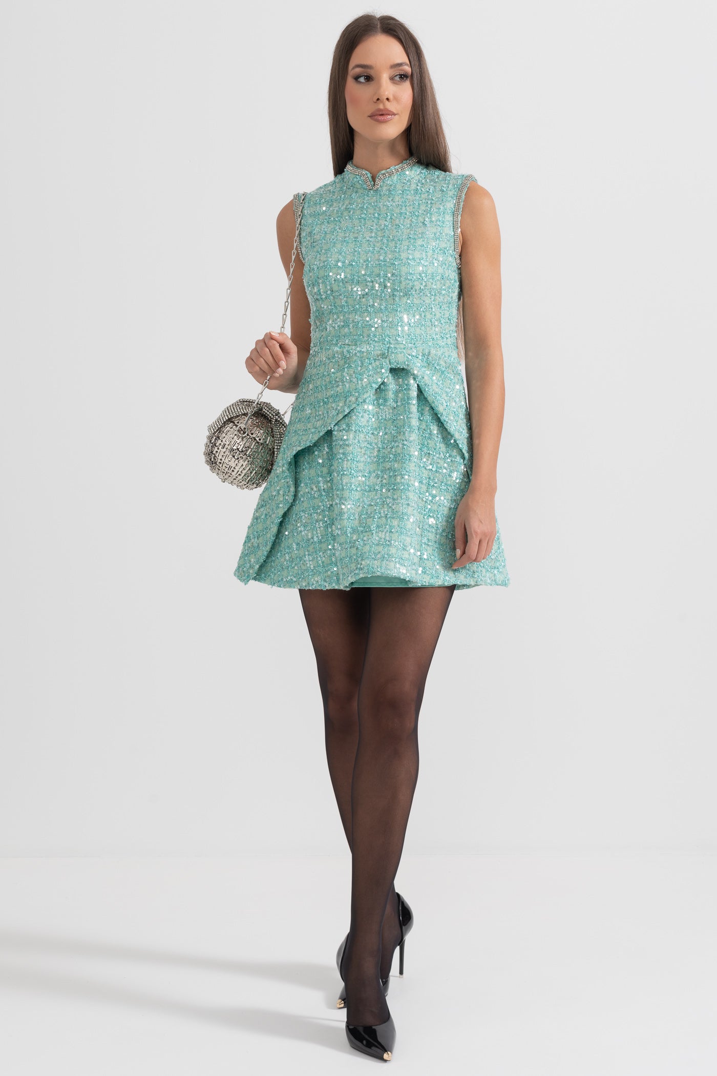 Short Knitted Texture Dress - Turquoise