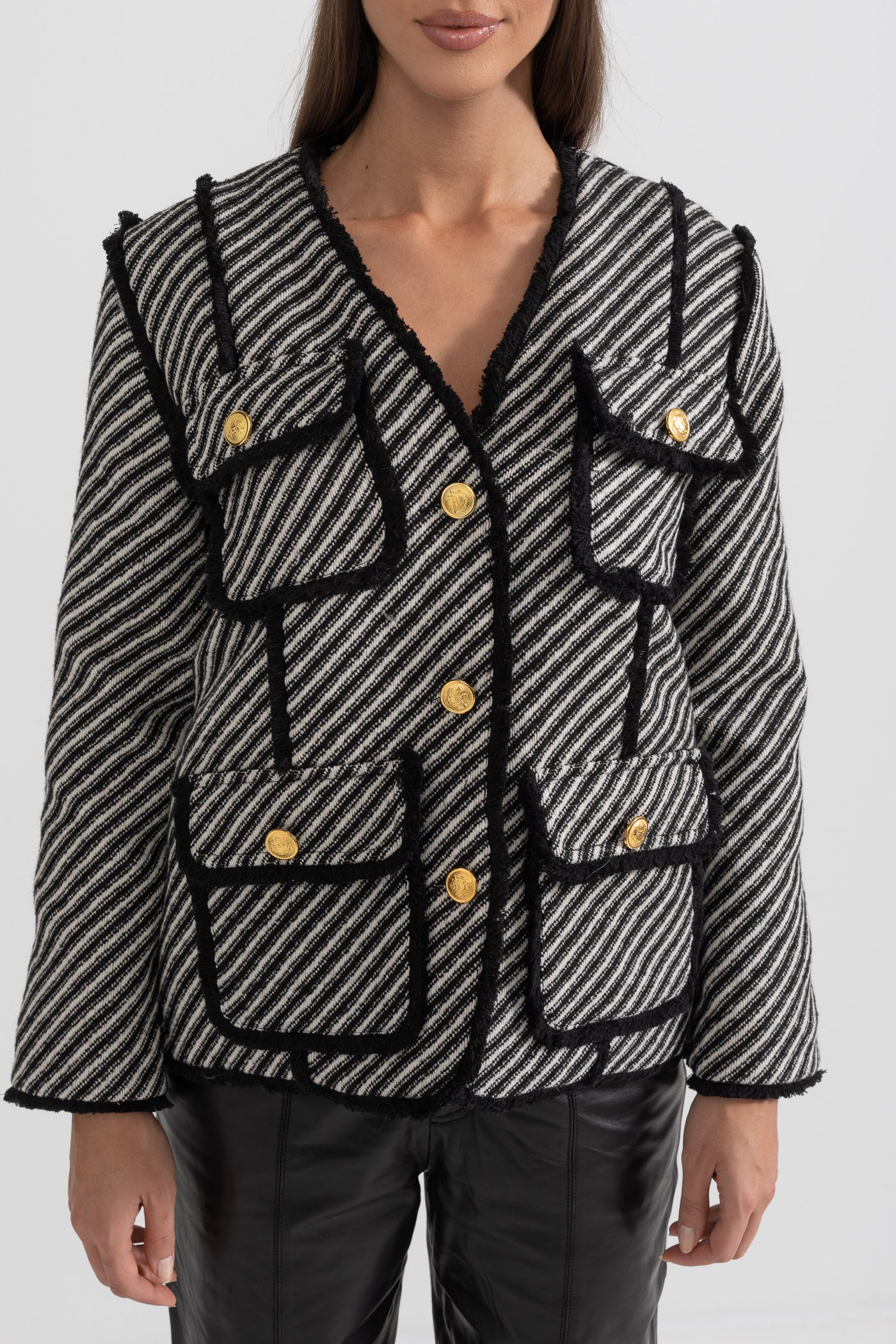 Striped Tweed Blazer - Black and White