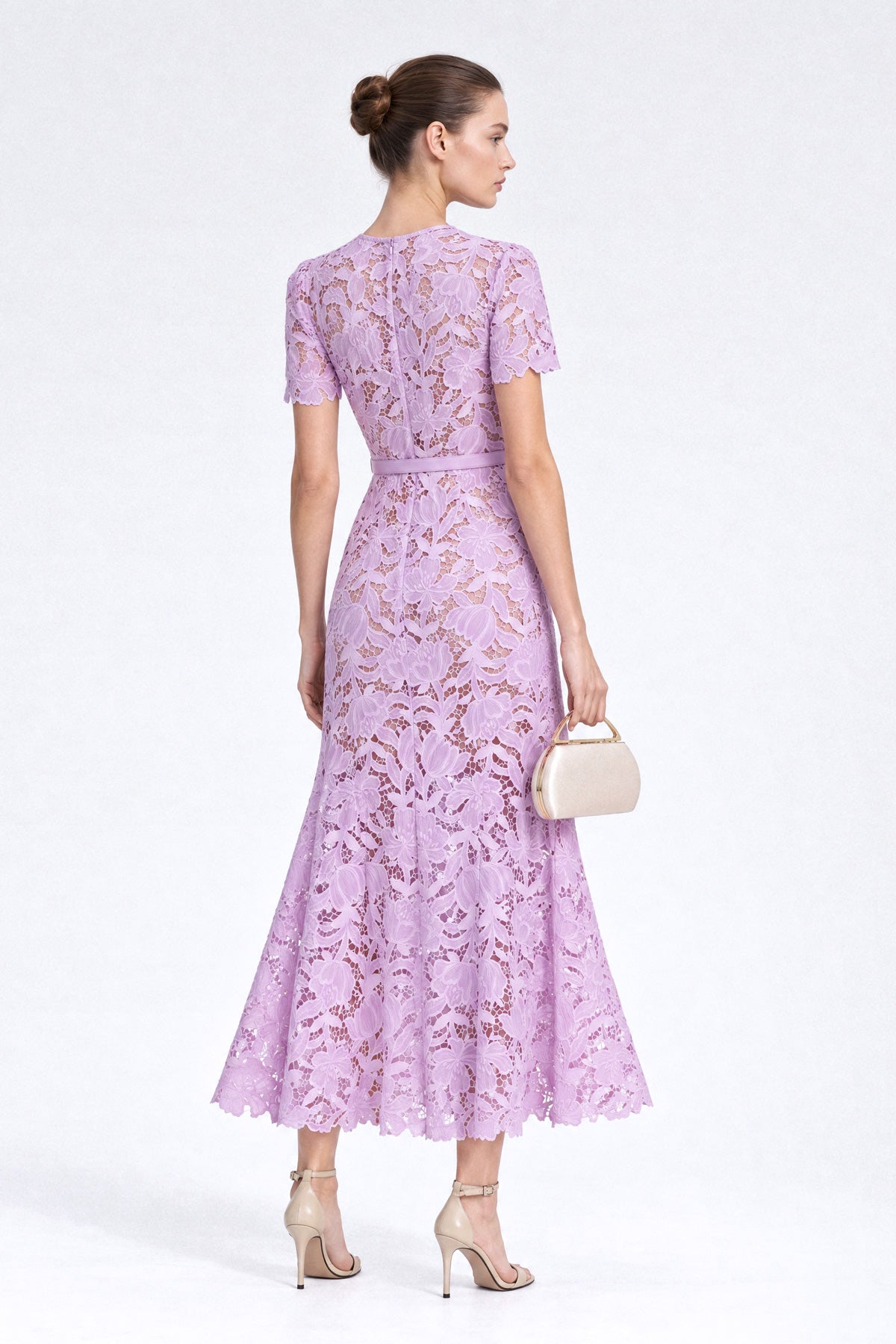Floral Guipure Lace Midi Dress - Lilac