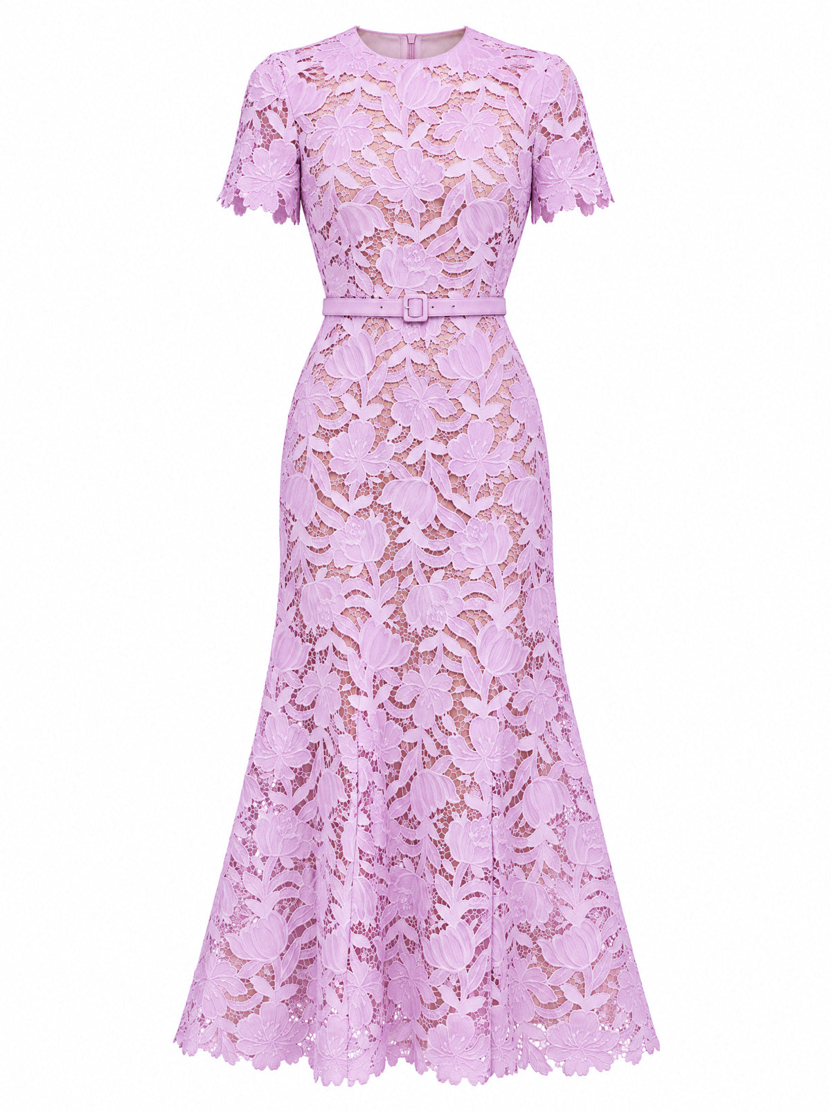 Floral Guipure Lace Midi Dress - Lilac