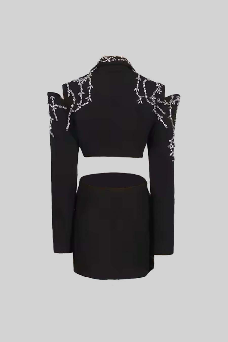 Embroidered Elegant Blazer with Waist Cutouts - Black