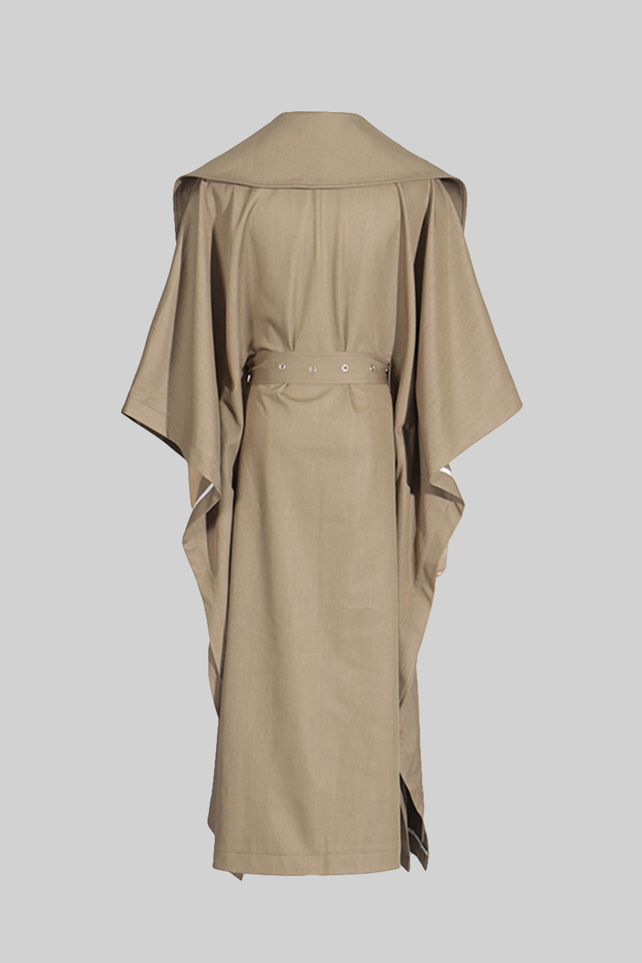 Trench Coat With Cape-Like Sleeve Construction - Khaki